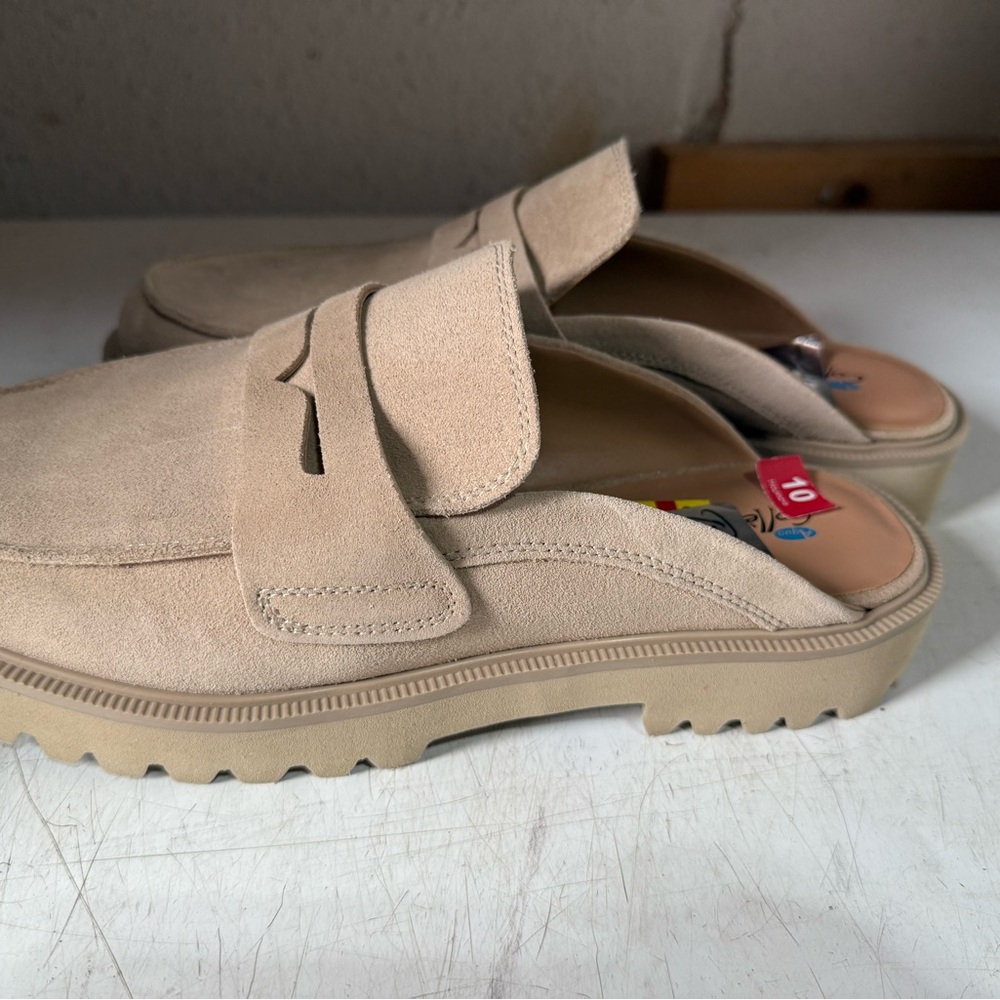 Women's Beige Suede Slip-On Loafers